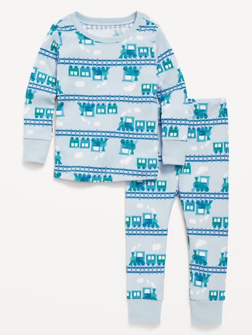 Old Navy 5T Boys Pyjamas Light Blue & Teal Train Kids Pajama Set